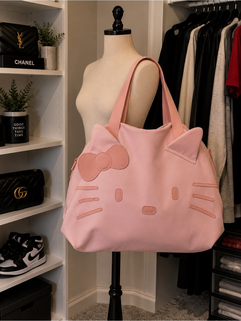 Hello Kitty Pink Tote Bag - Cute Cat Face Shoulder Bag